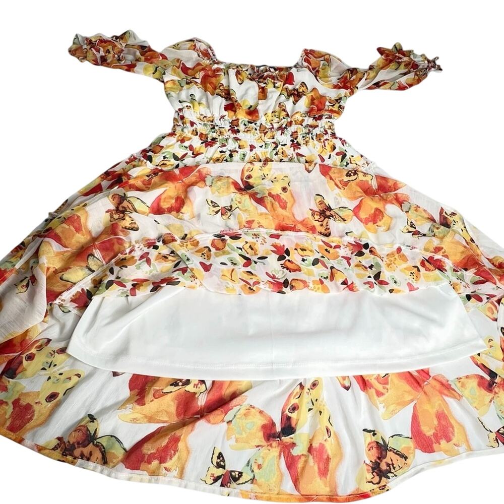 Figueroa & Flower Butterfly Midi Dress L Orange Smocked Peasant Tiered Cottage - Picture 6 of 13